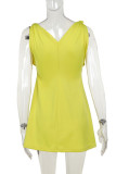 Pink Sexy Solid Patchwork V Neck Sleeveless Dresses