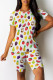 White Green Casual Print Patchwork O Neck Short Sleeve Two Pieces