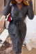 Dark Gray Casual Solid Fold V Neck Long Sleeve Dresses