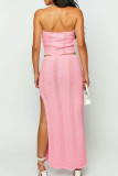 Pink Elegant Solid Hollowed Out Patchwork High Opening Strapless Sleeveless Two Pieces