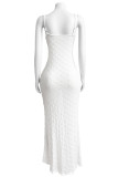 White Sexy Solid Patchwork Backless Spaghetti Strap Sling Dresses
