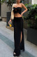 Black Elegant Solid Hollowed Out Patchwork High Opening Strapless Sleeveless Two Pieces