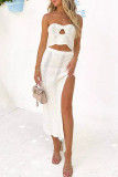 Black Elegant Solid Hollowed Out Patchwork High Opening Strapless Sleeveless Two Pieces