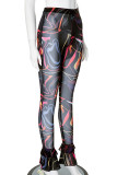 Colour Street Print Patchwork Skinny Mid Waist Speaker Full Print Bottoms