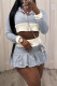 Light Gray Sweet Patchwork Fold Zipper Hooded Collar Long Sleeve Two Pieces