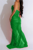 Red Sexy Solid See-through Backless Slit Spaghetti Strap Long Dresses