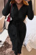 Black Casual Solid Fold V Neck Long Sleeve Dresses