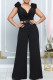 Black Celebrities Solid Patchwork Fold With Belt V Neck Loose Jumpsuits