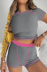 Grey Street Patchwork Contrast O Neck Short Sleeve Two Pieces
