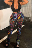 Colour Street Print Patchwork Skinny Mid Waist Speaker Full Print Bottoms