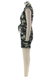 Camouflage Casual Camouflage Print Buttons Turndown Collar Skinny Rompers