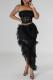 Black Sexy Solid Patchwork Backless Asymmetrical Strapless Sleeveless Two Pieces