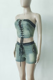Champagne Vintage Patchwork Cross Straps Strapless Sleeveless Two Pieces