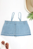 Blue Street Solid Patchwork Pocket Buttons Zipper Spaghetti Strap Tops