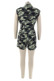 Camouflage Casual Camouflage Print Buttons Turndown Collar Skinny Rompers
