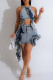 Light Blue Street Solid Patchwork Buttons Zipper Stringy Selvedge O Neck Sleeveless Two Pieces