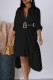 Black Sweet Solid Patchwork Buckle With Belt Turndown Collar Irregular Dresses