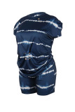 Navy Blue Casual Print Patchwork Basic O Neck Plus Size Two Pieces