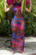 Multi-color Sexy Print See-through Half A Turtleneck Beach Dresses