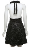 Black Sexy Solid Bandage Hollowed Out Patchwork Halter A Line Dresses