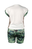 Camouflage Casual Print Patchwork Basic O Neck Plus Size Two Pieces
