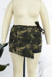 Ink Green Casual Camouflage Print Patchwork Skinny High Waist Conventional Patchwork Shorts