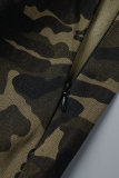 Ink Green Casual Camouflage Print Patchwork Skinny High Waist Conventional Patchwork Shorts