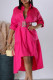 Rose Red Sweet Solid Patchwork Buckle With Belt Turndown Collar Irregular Dresses