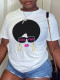 White Casual Print Patchwork O Neck T-Shirts