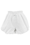 White Casual Solid Patchwork Draw String Loose High Waist Lantern Patchwork Bottoms