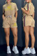 Brown Casual Letter Striped Embroidered O Neck Short Sleeve Two Pieces