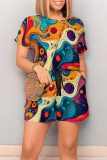 Colour Casual Print Graffiti Pocket O Neck Loose Rompers