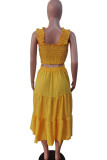 Yellow Casual Solid Patchwork Fold Square Collar Sleeveless Two Pieces