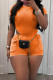 Tangerine Red Sexy Solid Patchwork Pocket O Neck Skinny Rompers