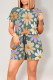 Cyan Casual Print Graffiti Pocket O Neck Loose Rompers