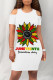 White Casual Letter Print Flowers O Neck Printed Dresses