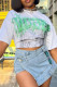 White Casual Print Patchwork O Neck T-Shirts