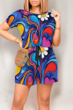 Colour Casual Print Graffiti Pocket O Neck Loose Rompers