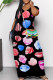 Blue Black Casual Print Patchwork V Neck Long Dresses