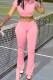 Pink Casual Street Solid Patchwork O Neck Short Sleeve Two Pieces