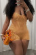 Tangerine Red Casual Solid Patchwork Spaghetti Strap Skinny Rompers