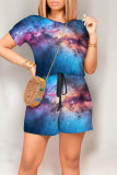 Colour Casual Print Graffiti Pocket O Neck Loose Rompers
