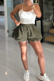 White Casual Solid Patchwork Draw String Loose High Waist Lantern Patchwork Bottoms