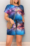 Colour Casual Print Graffiti Pocket O Neck Loose Rompers