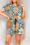 Colour Casual Print Graffiti Pocket O Neck Loose Rompers