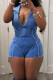 The cowboy blue Casual Solid Patchwork V Neck Skinny Rompers