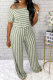 Light Green Fashion Casual Print Striped Patchwork bandage Short Sleeve O Neck Jumpsuits