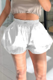 White Casual Solid Patchwork Draw String Loose High Waist Lantern Patchwork Bottoms