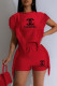 Red Casual Print Tassel Hollowed Out Patchwork O Neck Sleeveless Two Pieces