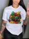 White Casual Print Patchwork O Neck T-Shirts